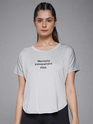 MKH Women Grey Trendy Relaxed Fit Graphic T-Shirt