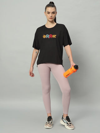 MKH Women Black Stretchable Training Wear T-Shirt for Outdoor Use
