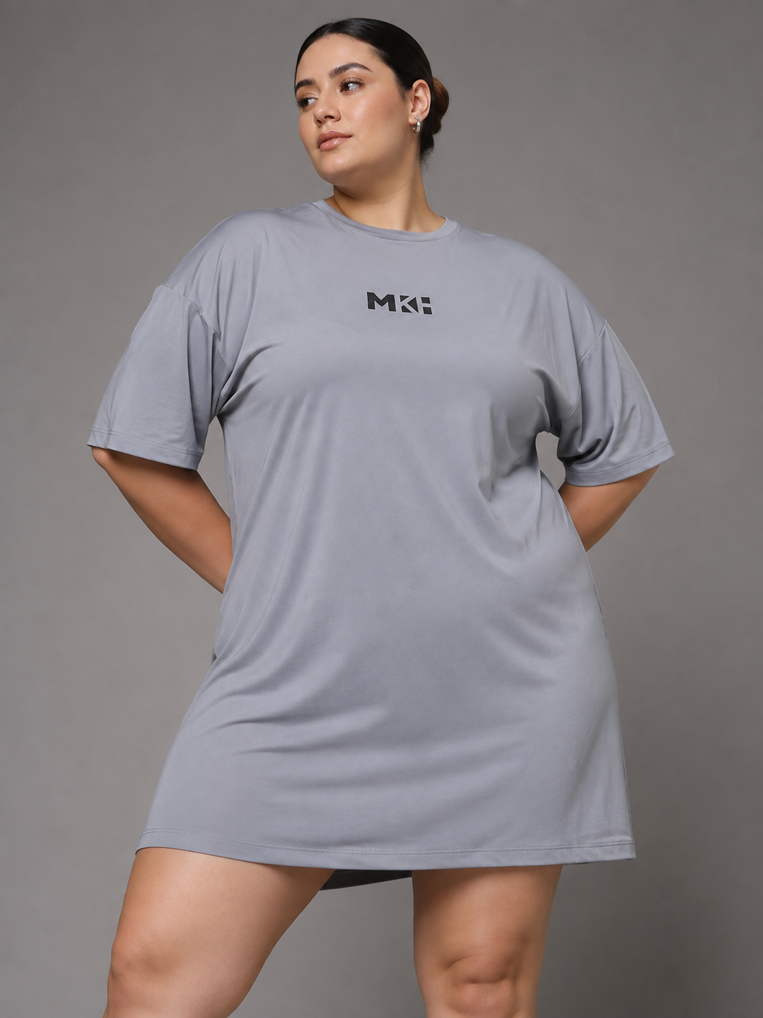 MKH Light Grey Women Active Cool Long Line Plus Size Tee – Everyday Gym & Sportswear Comfort