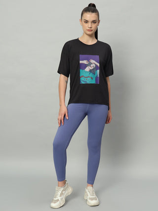 MKH Women Black Active Fit Workout T-Shirt for Outdoor Use
