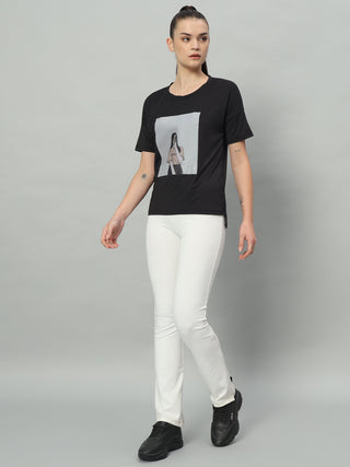 MKH Women Black Soft Comfort Activity T-Shirt for Gym Wear