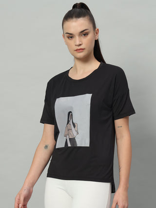 MKH Women Black Soft Comfort Activity T-Shirt for Gym Wear
