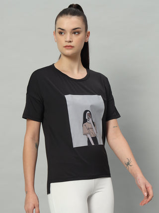 MKH Women Black Soft Comfort Activity T-Shirt for Gym Wear
