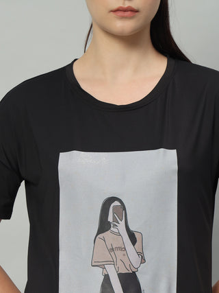 MKH Women Black Soft Comfort Activity T-Shirt for Gym Wear