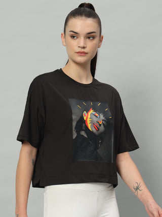 MKH Women Black Comfortable Training Wear T-Shirt for Gym Use