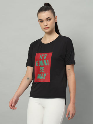 MKH Women Black Breathable Daily Activity T-Shirt for Gym Wear