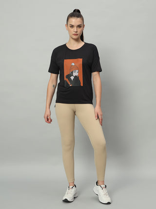 MKH Women Black Breathable Running T-Shirt for Outdoor Workouts
