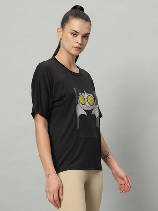MKH Women Black Breathable Workout T-Shirt for Daily Fitness