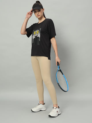 MKH Women Black Breathable Workout T-Shirt for Daily Fitness