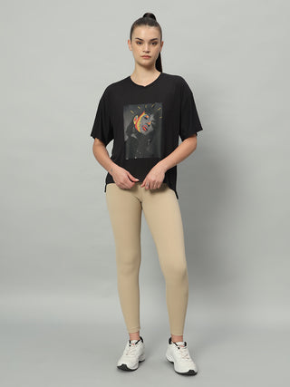 MKH Women Black Flexible Workout T-Shirt for Yoga and Training