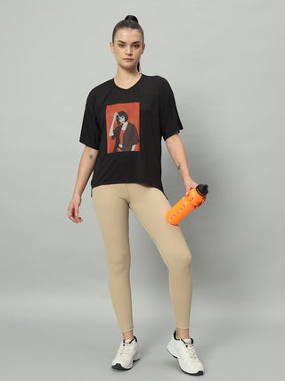 MKH Women Black Performance Active T-Shirt for Gym and Outdoor Training