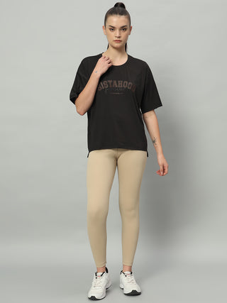 MKH Women Black Stretchable Workout Wear T-Shirt for Outdoor Use