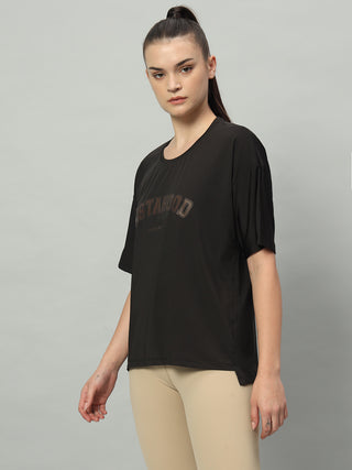 MKH Women Black Stretchable Workout Wear T-Shirt for Outdoor Use