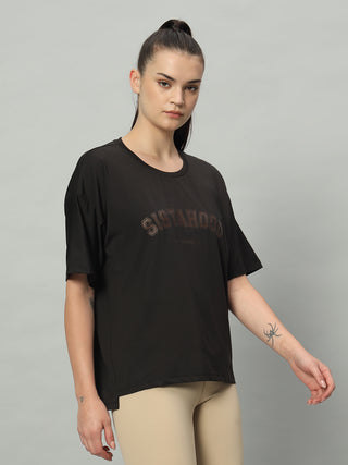 MKH Women Black Stretchable Workout Wear T-Shirt for Outdoor Use
