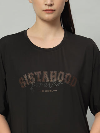 MKH Women Black Stretchable Workout Wear T-Shirt for Outdoor Use