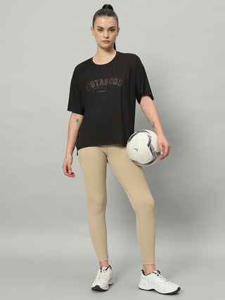 MKH Women Black Stretchable Workout Wear T-Shirt for Outdoor Use