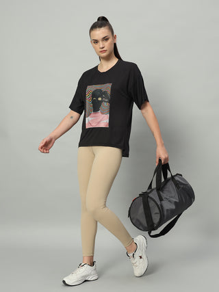 MKH Women Black Flexible Running T-Shirt for Gym and Training