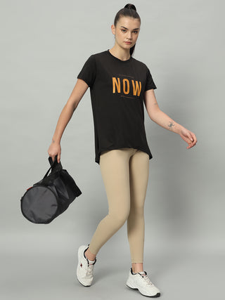 MKH Women Black Lightweight Gym Wear T-Shirt for Daily Activity