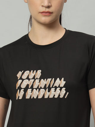 MKH Women Black Breathable Outdoor Fitness T-Shirt for Training