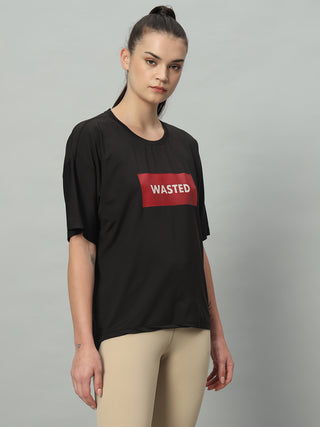 MKH Women Black Lightweight Sportswear T-Shirt for Fitness Activity