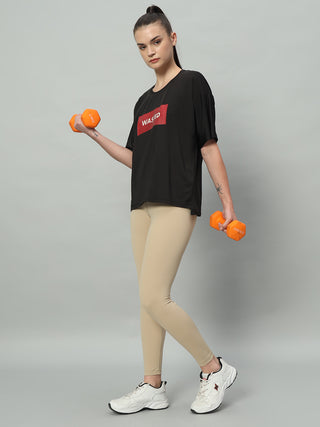 MKH Women Black Lightweight Sportswear T-Shirt for Fitness Activity