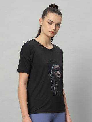 MKH Women Black Breathable Gym Activity T-Shirt for Daily Wear
