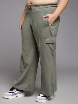 MKH Women Plus Size Green Drawstring Track Pants