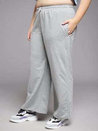 MKH Women Plus Size Grey Sports Wide Leg Track Pants