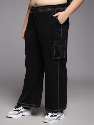 MKH Women Plus Size Black Walking Track Pants
