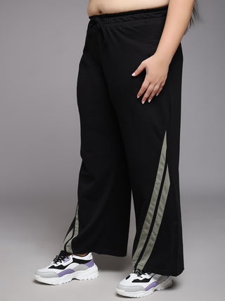 MKH Women Plus Size Black High Rise Wide Leg Track Pants