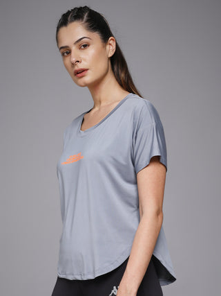 MKH Women Grey Graphic Typography Printed Round Neck Relaxed Fit T-Shirt