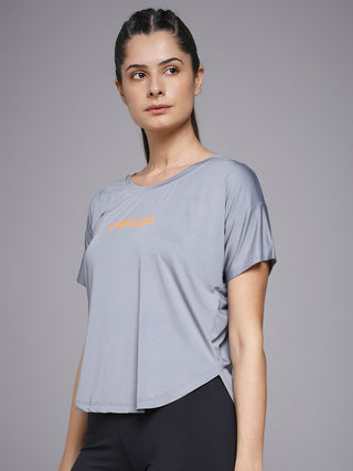 MKH Women Grey Essential Elevated Essentials Typography Printed Relaxed Fit T-Shirt