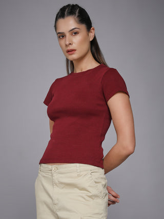 MKH Maroon Minimal Stretch Fit Ribbed T-Shirt
