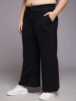 MKH Women Plus Size Black Casual Track Pants