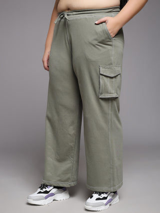 MKH Women Plus Size Green Comfortable Track Pants