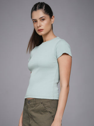 MKH Aqua Blue Ribbed Slim Fit T-Shirt