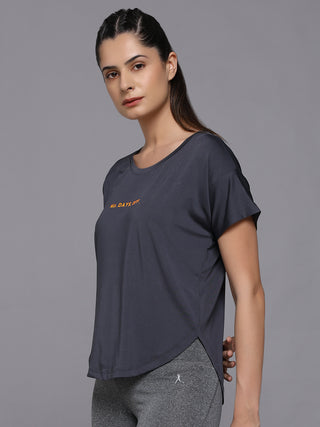 MKH Women Grey Contemporary Statement Typography Casual T-Shirt