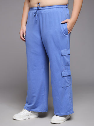 MKH Women Plus Size Blue High Waist Track Pants