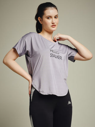 MKH Women Lavender Contemporary Statement Typography Casual T-Shirt