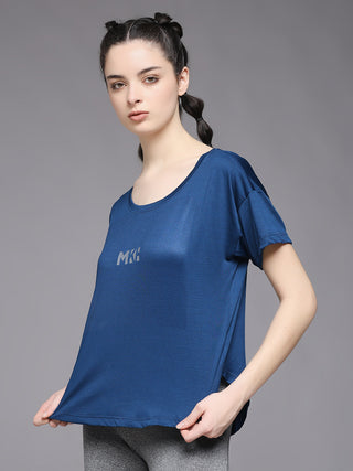 MKH Women Blue Activewear Gym T-Shirt for Running and Fitness