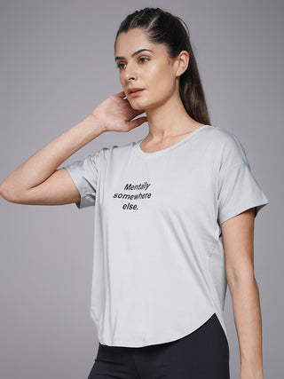 MKH Women Grey Trendy Relaxed Fit Graphic T-Shirt