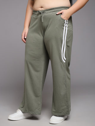 MKH Women Plus Size Green Casual Track Pants