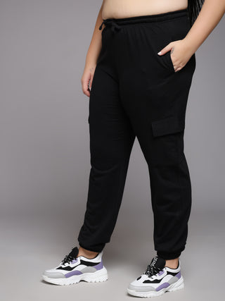 MKH Women Plus Size Black Relaxed Fit Athleisure Pants