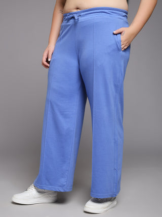 MKH Women Plus Size Blue Wide Leg Track Pants