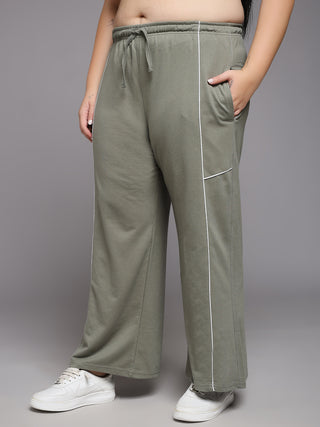 MKH Women Plus Size Green Lounge Track Pants