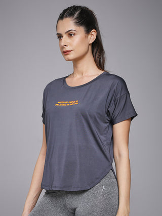 MKH Women Grey Trendy Graphic Printed Casual T-Shirt