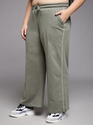 MKH Women Plus Size Green Athleisure Track Pants