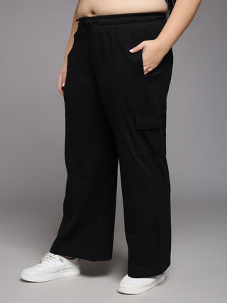MKH Women Plus Size Black Running Track Pants