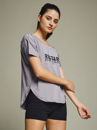 MKH Women Lavender Lifestyle Typography Printed Round Neck Relaxed Fit T-Shirt