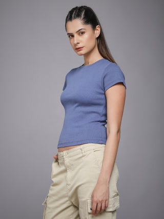 MKH Blue Soft Touch Rib Knit T-Shirt